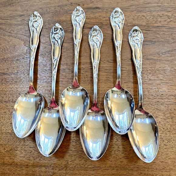 Purity Silverplate Tablespoon Serving Spoon set (6) Orchids Floral Art Nouveau - Picture 6 of 10